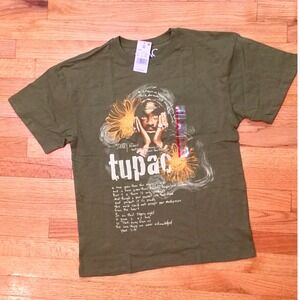 TUPAC Starry Night Graphic T Shirt Green Short Sleeve NWT Cotton XS